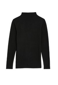 Svart långärmad polo med en slät yta och utan synliga mönster, med en klassisk hög krage och en odekorerad design.