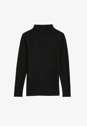 Czarny, długi rękaw turtleneck z gładką fakturą i bez widocznych wzorów, z klasycznym, wysokim kołnierzem i prostym wzornictwem.