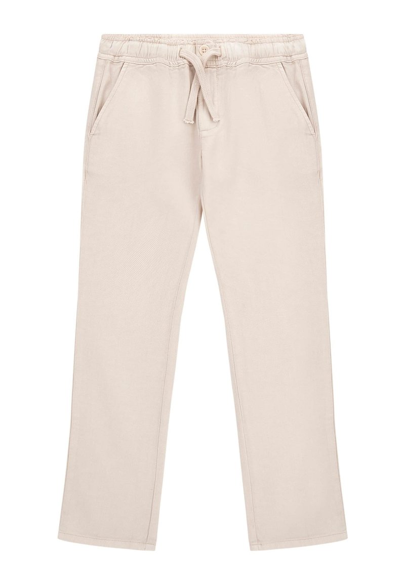 Lichtbeige joggingbroek met een elastische tailleband, trekkoord, twee zijzakken en een recht model, gemaakt van zachte katoen.