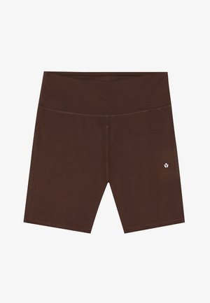 Värikäs urheilushortsit, jotka on valmistettu sileästä kankaasta ja joissa on leveä vyötärönauha, litteät saumat ja pieni valkoinen logo vasemmassa alakulmassa.