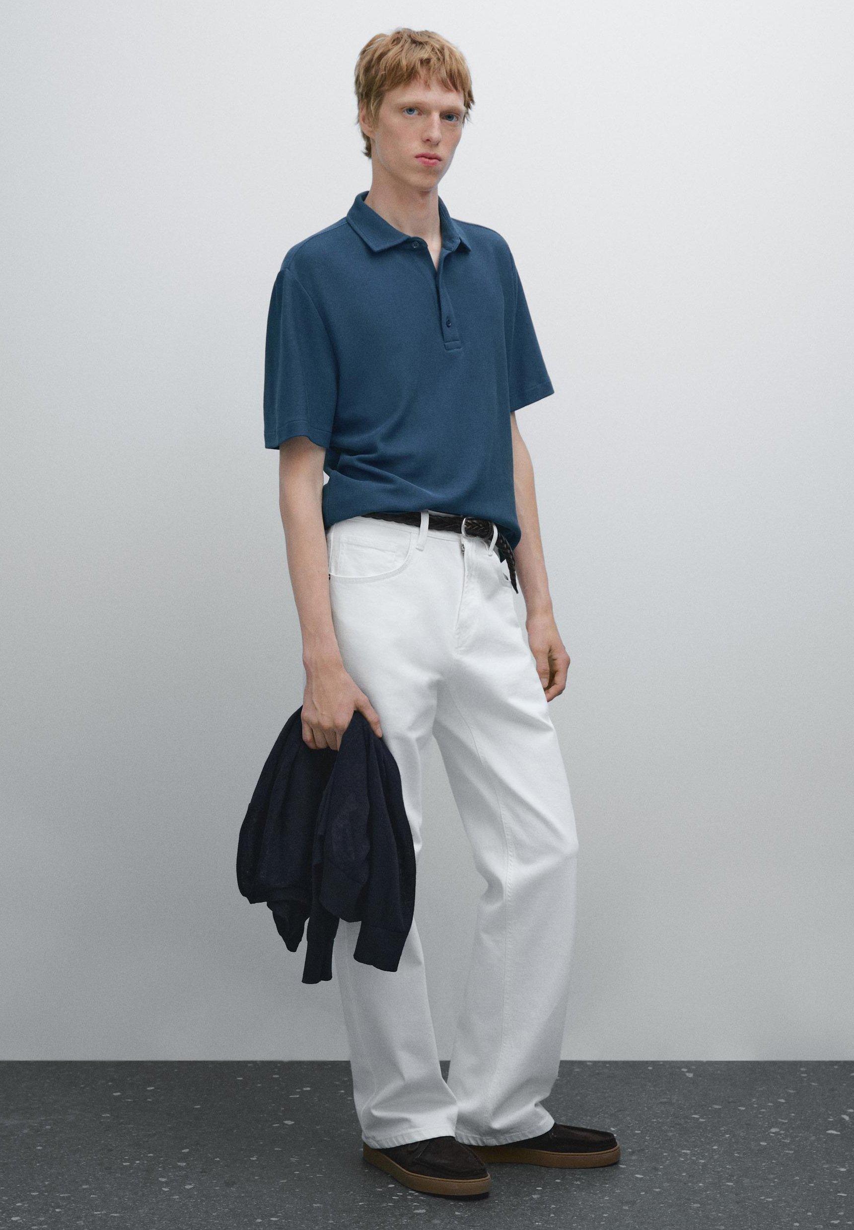 Massimo Dutti TEXTURED SHORT SLEEVE POLO NECK - Polo shirt