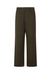 Olijfgroene wijde broek gemaakt van een katoenmix, met een voorgesnouwd knoopsluiting en klassieke zakken.