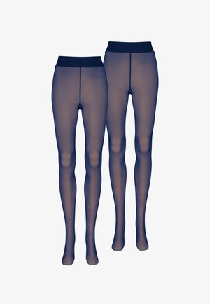 Marineblaue halbtransparente Strumpfhosen aus dehnbarem Material, mit einem bequemen schwarzen Bund und einer glatten Textur. Für eine figurbetonte Passform entworfen.