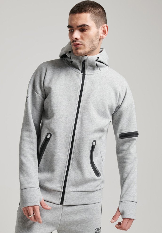 Superdry SPORT GYMTECH Sweater met rits grey marl/donkergrijs