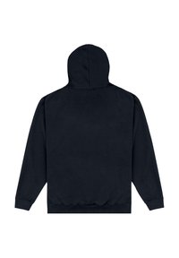 Felpa nera con cappuccio e un design semplice, dotata di maniche lunghe, tasca a marsupio e polsini e orlo a coste.