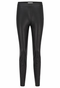 Svarta fusk läderleggings med en slät yta, slim fit och hög midja. Har en diskret sidodragkedja för stängning.