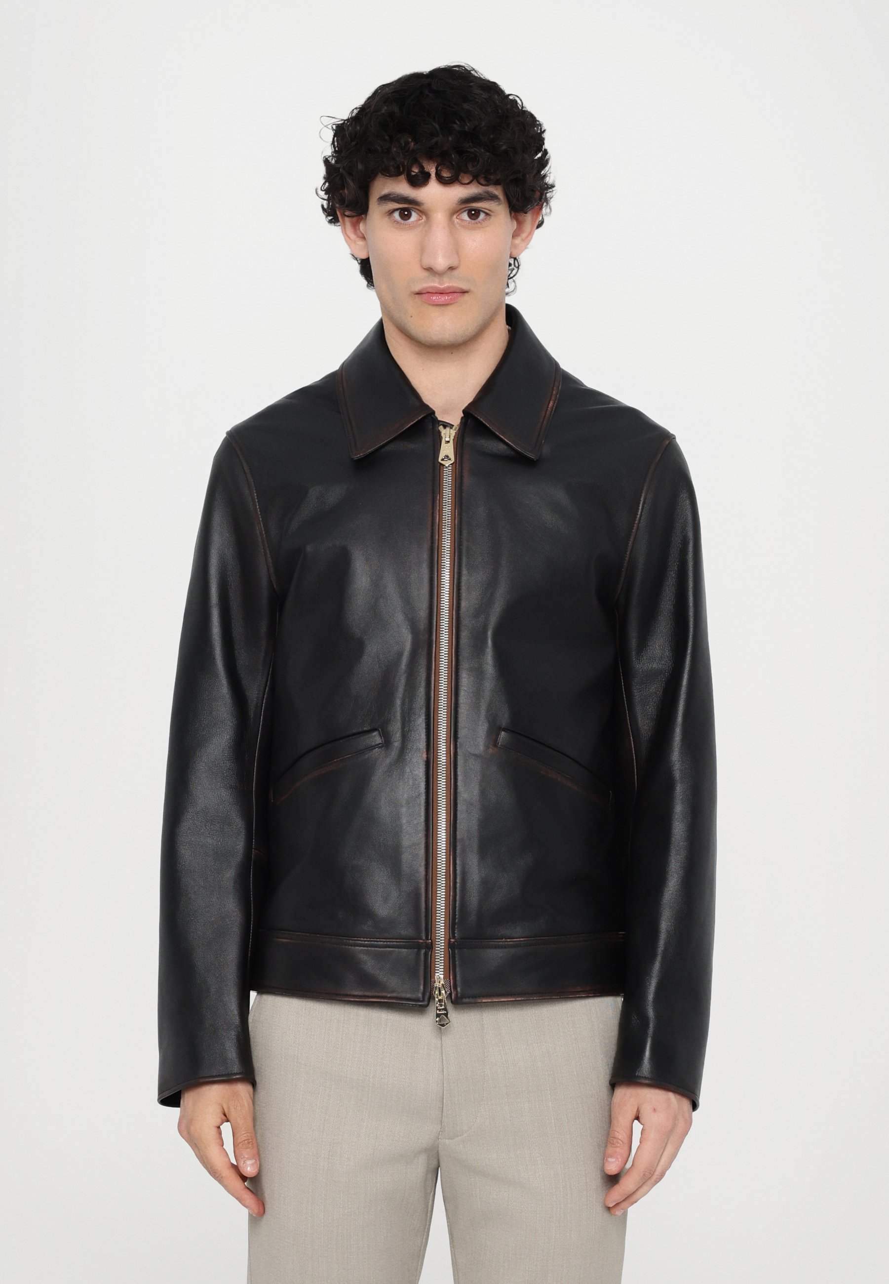ジャケット・アウター paul smith leather tailored jacket Paul Smith - Leather Blouson Jacket - Brown Paul Smith
