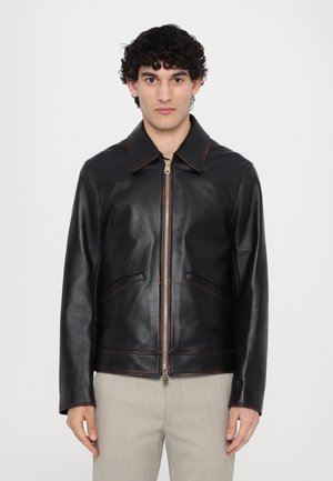 SLIM FIT JACKET - Lederjacke - dark brown