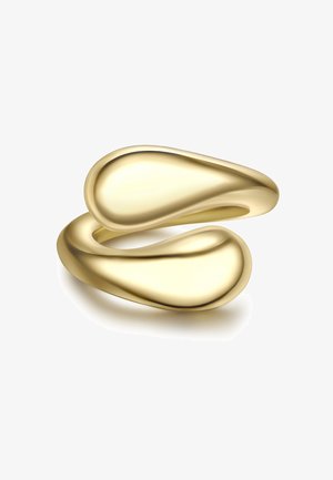 Anello avvolgente placcato in oro con un design organico e fluido; presenta superfici lisce e curve e una finitura lucidata.