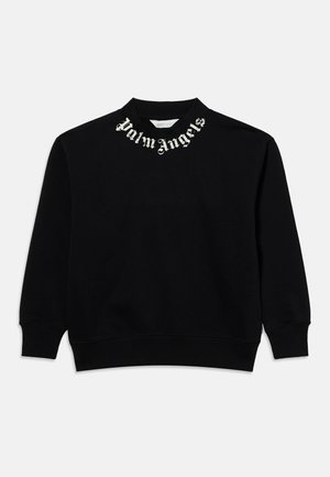 Felpa nera a maniche lunghe con polsini e orlo a costine, con scritta bianca "Palm Angels" in carattere gotico lungo lo scollo anteriore.