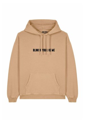 BLINK IF YOU LIKE ME EMBROIDERY UNISEX VINTAGE - Sweat à capuche - beige