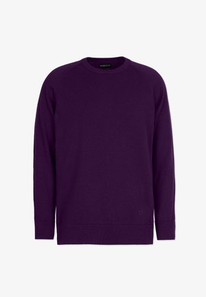 Lila crewneck neule, joka on valmistettu pehmeästä kankaasta ja jossa on resorit hihansuissa ja helmassa. Huomaamaton logo-herra helmassa. Klassinen malli ja tasavärinen.