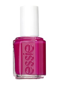 Vernis à ongles magenta dans un flacon en verre rectangulaire avec un capuchon blanc. Présente le nom de la marque "essie" en relief sur le côté.