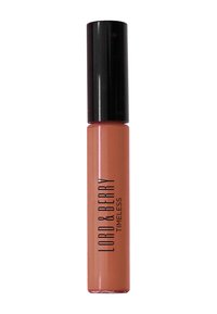 LORD & BERRY Tidlös flytande läppstift i en mjuk nude-nyans. Glansig finish, cylindrisk tub med svart lock och genomskinlig kropp som visar produkten.
