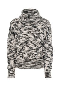 Maglione lavorato a maglia con collo alto, caratterizzato da un motivo a pois bianco e nero e polsini e orlo ribattuti. Texture morbida, vestibilità oversize.