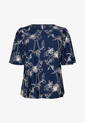 Zizzi, KURZÄRMELIGE BLUSE MIT STICKMUSTER - Blusa - blau