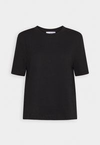 T-shirt noir à manches courtes et col rond, coupe droite, présenté à plat sur un fond blanc.