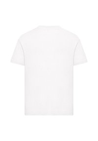 Hvid bomulds t-shirt, korte ærmer, rund halsudskæring, har en afslappet pasform og blød tekstur, uden mønstre eller grafik. Bagansigt.