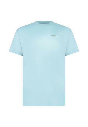 Lichtblauw T-shirt met korte mouwen en ronde hals, met een klein Cars Jeans-logo en een bladmotief op de linkerborst.