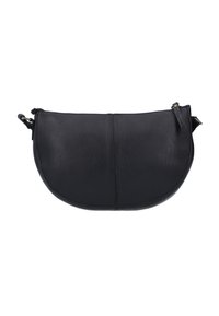 Sorte læder crossbody taske med en afrundet form, glat tekstur og lynlåslukning. Har et minimalistisk design og diskret syninger.