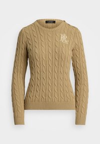 BUTTON TRIM CABLE KNIT COTTON JUMPER - Maglione - camel
