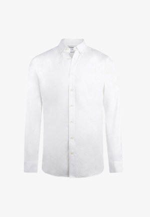 Witte langslieved knopsk shirt gemaakt van lichtgewicht stof met een klassieke kraag en een reguliere pasvorm, voorzien van kleine witte knopen en een voorflap.