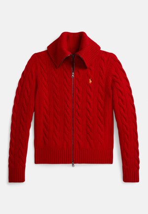 CABLE WOOL-CASHMERE FULL-ZIP SWEATER - Casaco de malha - red