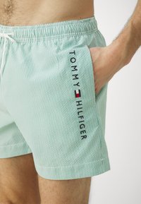 Tommy Hilfiger ORIGINAL ITHACA MEDIUM DRAWSTRING STRIPE - Șorturi de baie - ithaca white/olympic green
