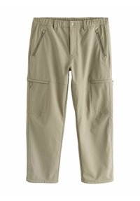 Ceļa garuma darba bikses gaiši bēšā krāsā, izgatavotas no gludas auduma. Ir divas priekšējās kabatas ar rāvējslēdzējiem un divas sānu ieliktņu kabatas.