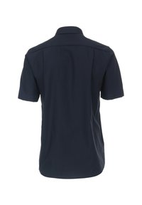 Korte mouwenshirt in marineblauw, gemaakt van gladde stof. Voorzien van een klassieke kraag en een rechte zoom zonder zichtbare patronen of hardware.