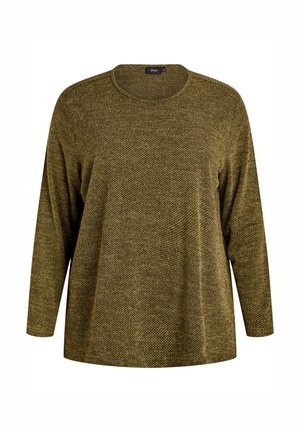 Överdimensionerad långärmad tröja i en texturerad olivgrön stickad tyg. Rund halsringning och avslappnad passform utan några ytterligare detaljer.