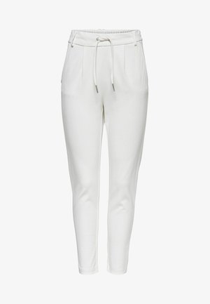 Witte op maat gemaakte broek met een elastische tailleband en een trekkoord. Heeft voorplooien en taps toelopende benen voor een slim fit uiterlijk.