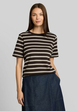 TOM TAILOR, T-SHIRT INTERLOCK CREW NECK - T-shirt con stampa - brown beige irregular stripe