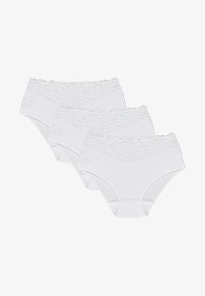 Ensemble de trois boxers en coton blanc, avec une bordure en dentelle sur le bord supérieur et un tissu lisse pour le confort et un bon ajustement.