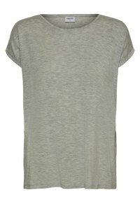 T-shirt grigio chiaro a maniche corte con collo tondo, dalla vestibilità ampia e una piccola apertura laterale sull'orlo, realizzato in morbido tessuto melangiato.