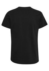 Black cotton T-shirt with a crew neck, short sleeves, and a smooth texture. Features a relaxed fit and unadorned design.
