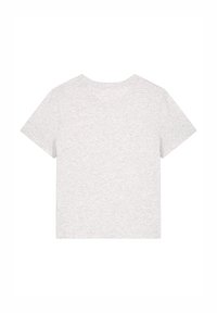T-shirt gris à manches courtes en coton doux avec un col rond, présentant une texture lisse et un design simple et uni.