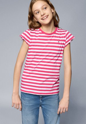 Tommy Hilfiger ESSENTIAL STRIPE RUFFLE - Nyomott mintás póló - jewel pink
