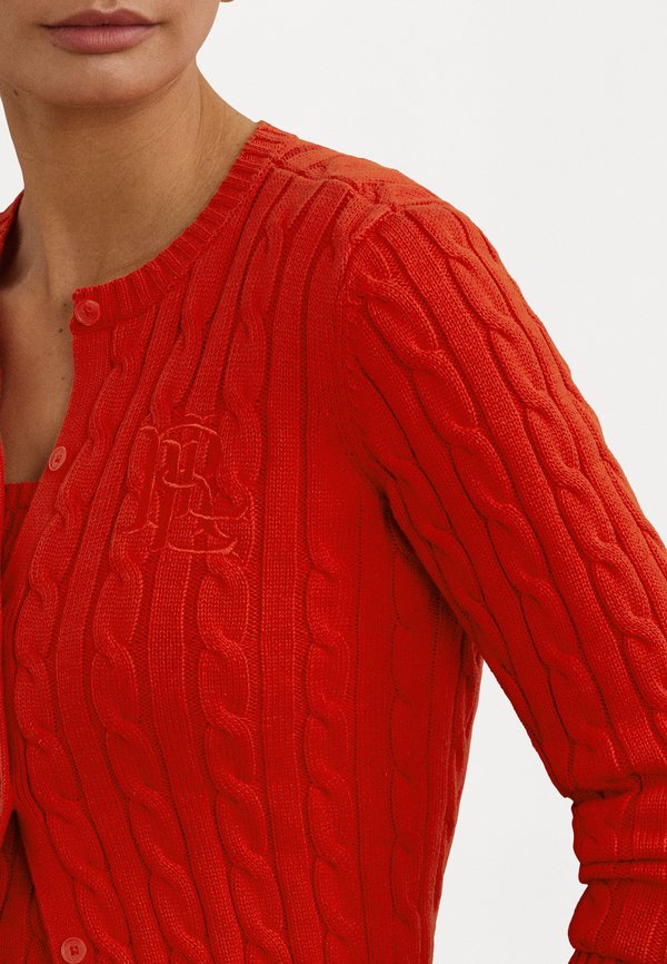 CABLE KNIT COTTON CARDIGAN - Cardigan - bright vermilion4