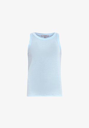 Hellblaues Baumwoll-Top mit einer gerippten Textur, rundem Ausschnitt und ohne Ärmel. Klassische Passform mit einem sauberen Abschluss am Saum.