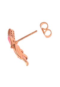 Ørering i rosaguldfarve med et flamingo-design med lyserøde accenter, glat tekstur og enkel bagstykke til sikker pasform.