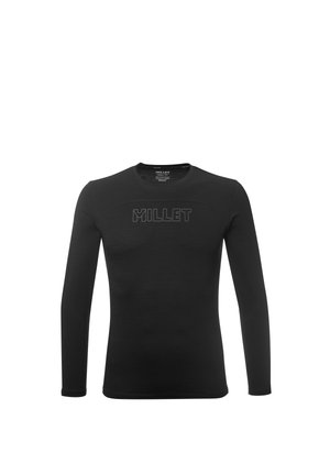 Black long-sleeve fitted shirt with round neck and "MILLET" logo printed on the chest.