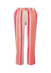 Mønstrede lige bukser med koral, pink og cremefarvede striber samt geometriske design og en elastisk talje for komfort.