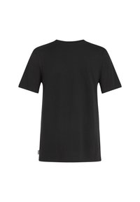 Black short-sleeve t-shirt with a crew neck, made of soft cotton, featuring a plain design and minimalistic cut. No visible patterns or accents.