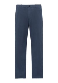 Μπλε ναυτικό ανδρικό παντελόνι κανονικής γραμμής με κουμπί και φερμουάρ, θηλιές για ζώνη και πλαϊνές τσέπες.