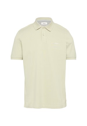 Hellbeige Polohemd aus weicher Baumwolle. Verfügt über einen klassischen Kragen, eine zwei-Knopf-Leiste und ein kleines gesticktes Logo auf der Brust.