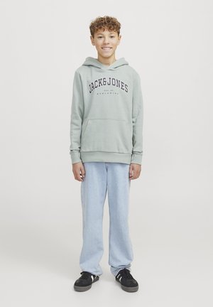 JJECALEB VARSITY - Sweat à capuche - iceberg green fit loose