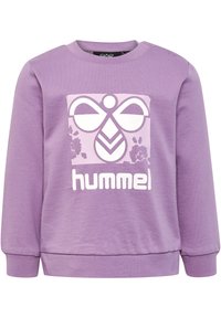 Lilla sweatshirt lavet af bomuld, med et hvidt logo med blomstergrafik. Rund halsudskæring og ribbestrikkede manchetter og kant. Knapdetalje på skulderen.
