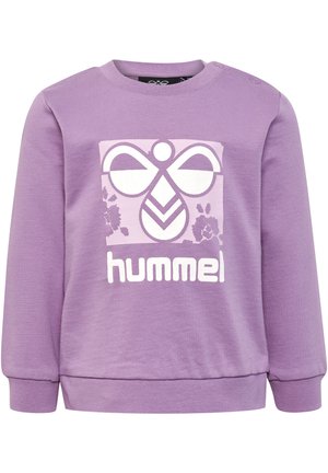 Paarse sweatshirt van katoen, met een wit logo en bloemenafbeelding. Ronde halslijn en geribbelde manchetten en zoom. Knopdetails op de schouder.