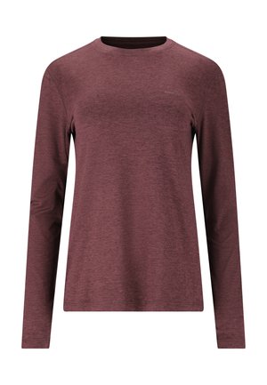 Pitkähihainen paita rikkaassa burgundin värissä. Valmistettu tekstuurista, kevyestä kankaasta, jossa on pyöreä pääntie ja huomaamaton logoyksityiskohta rinnassa.